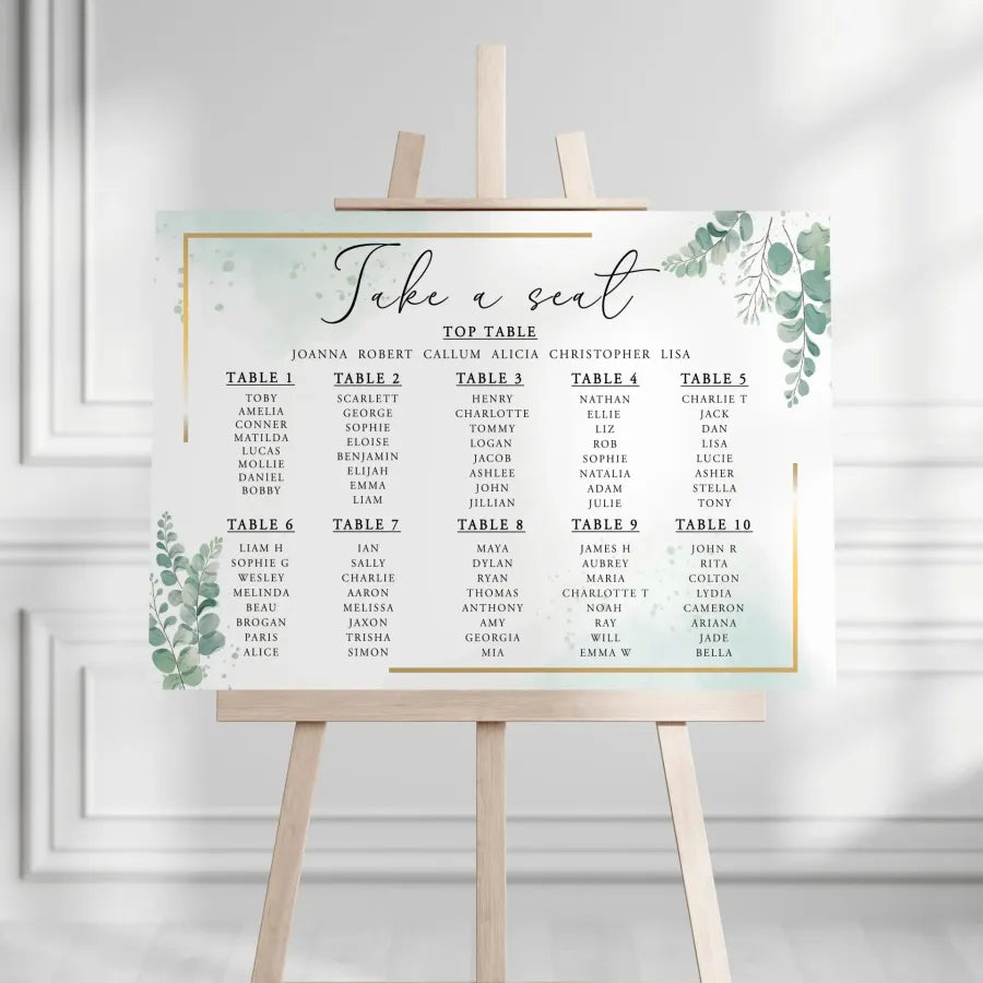 Seating plan tables 1-10