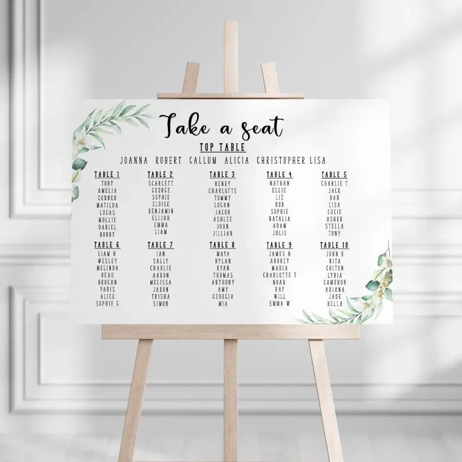 Seating plan tables 1-10