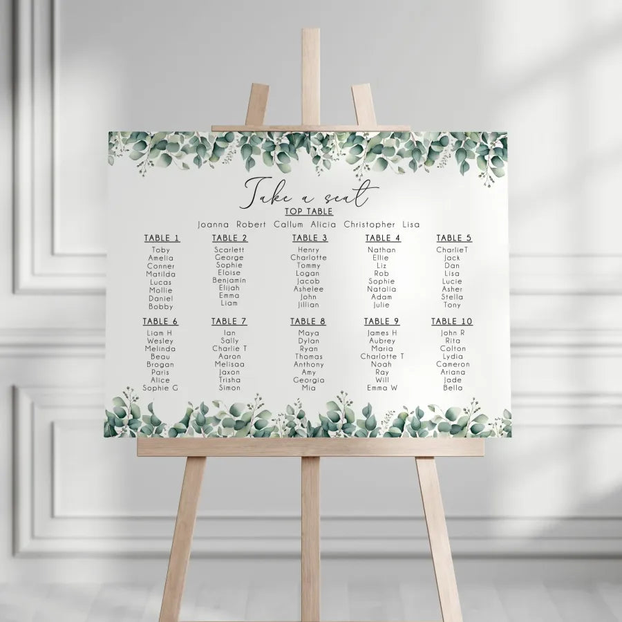 Seating plan tables 1-10