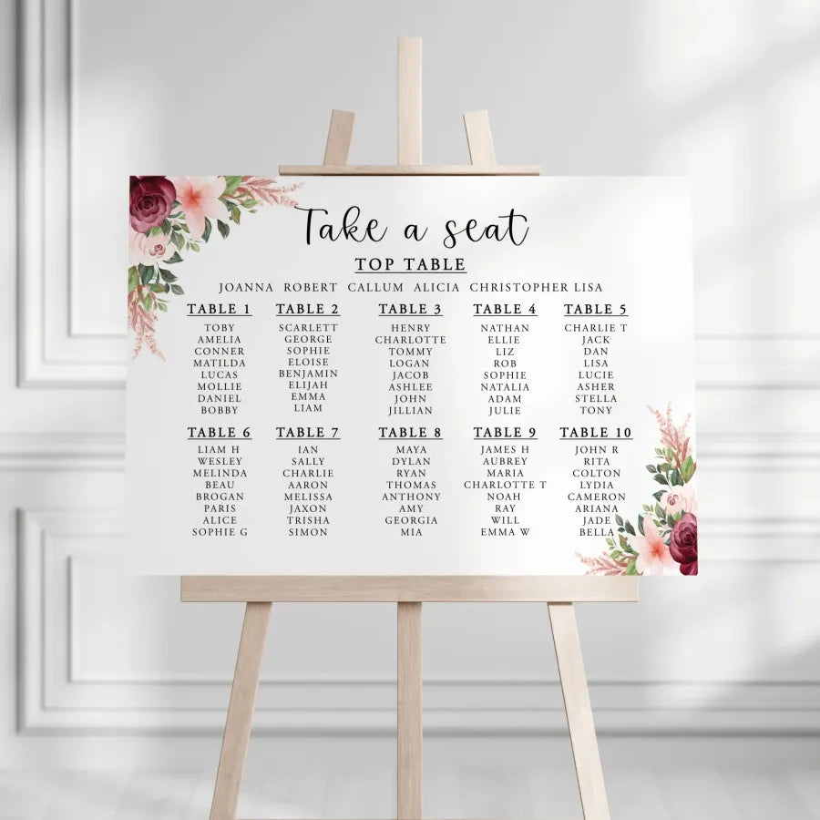 Seating plan tables 1-10