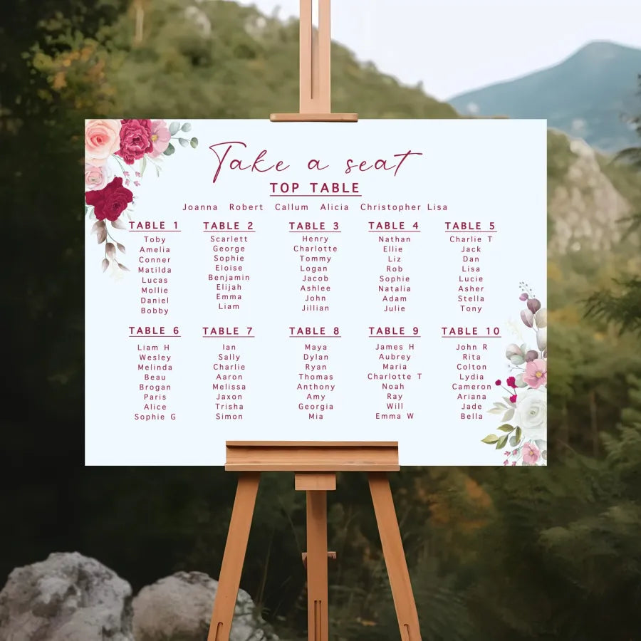 Seating plan tables 1-10