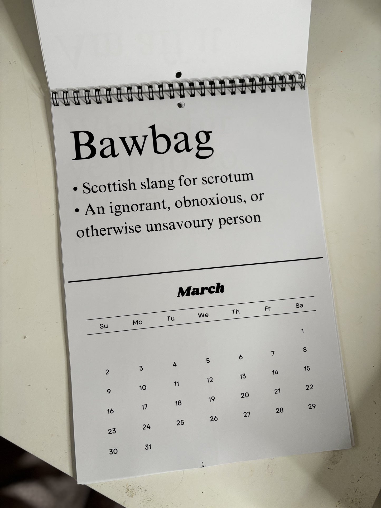 Scottish slang calendar
