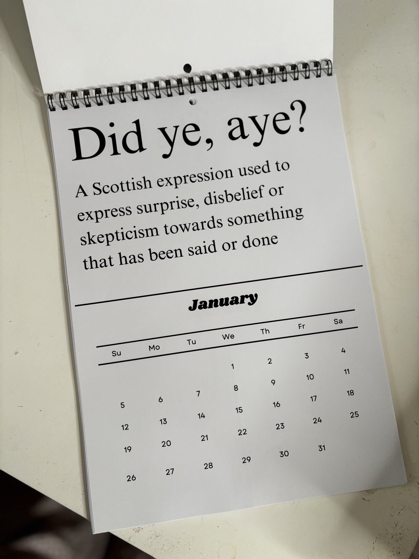 Scottish slang calendar