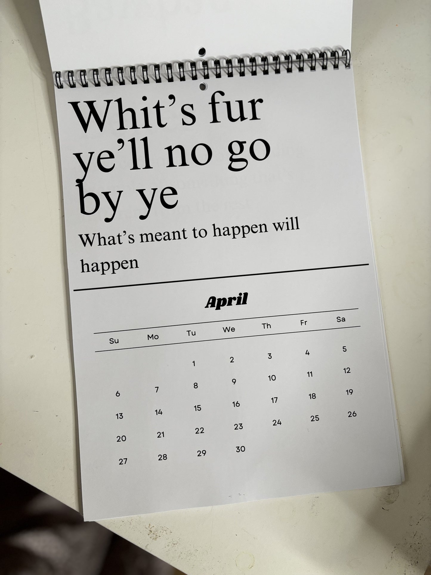 Scottish slang calendar