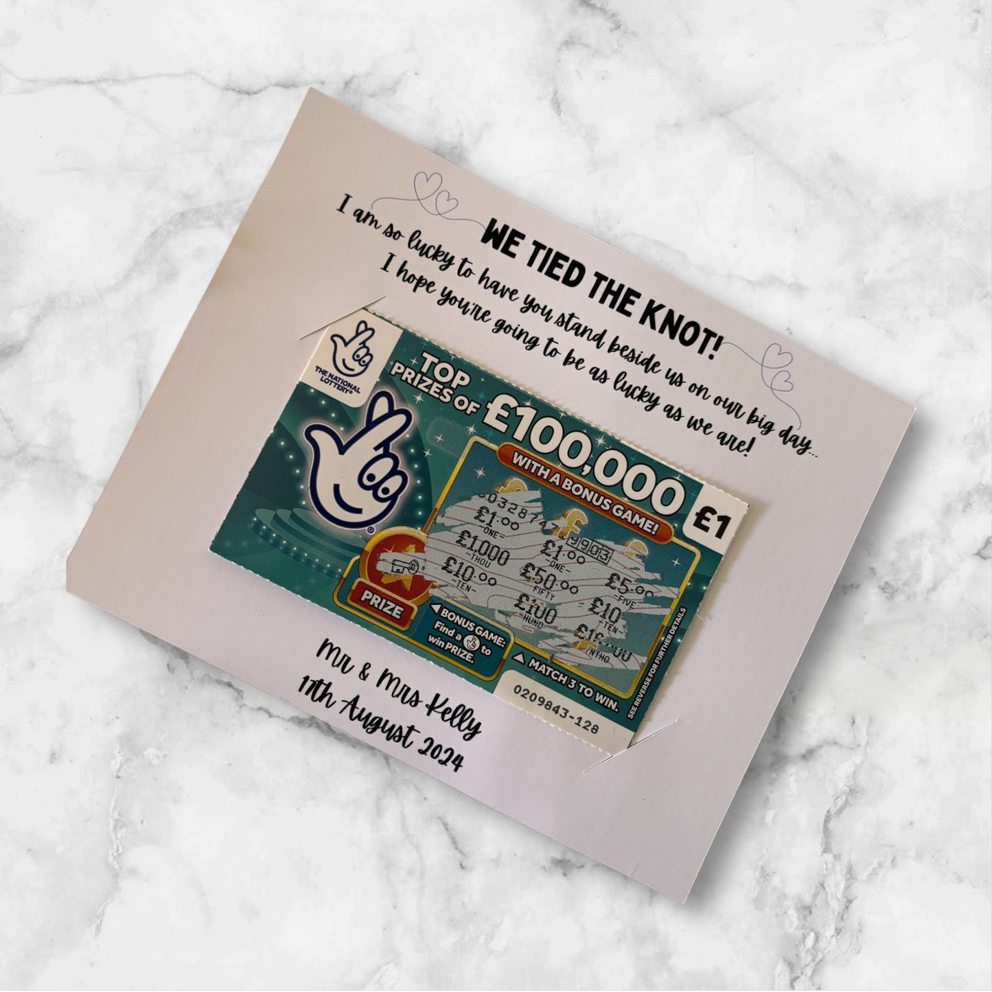 Wedding favour scratch cards