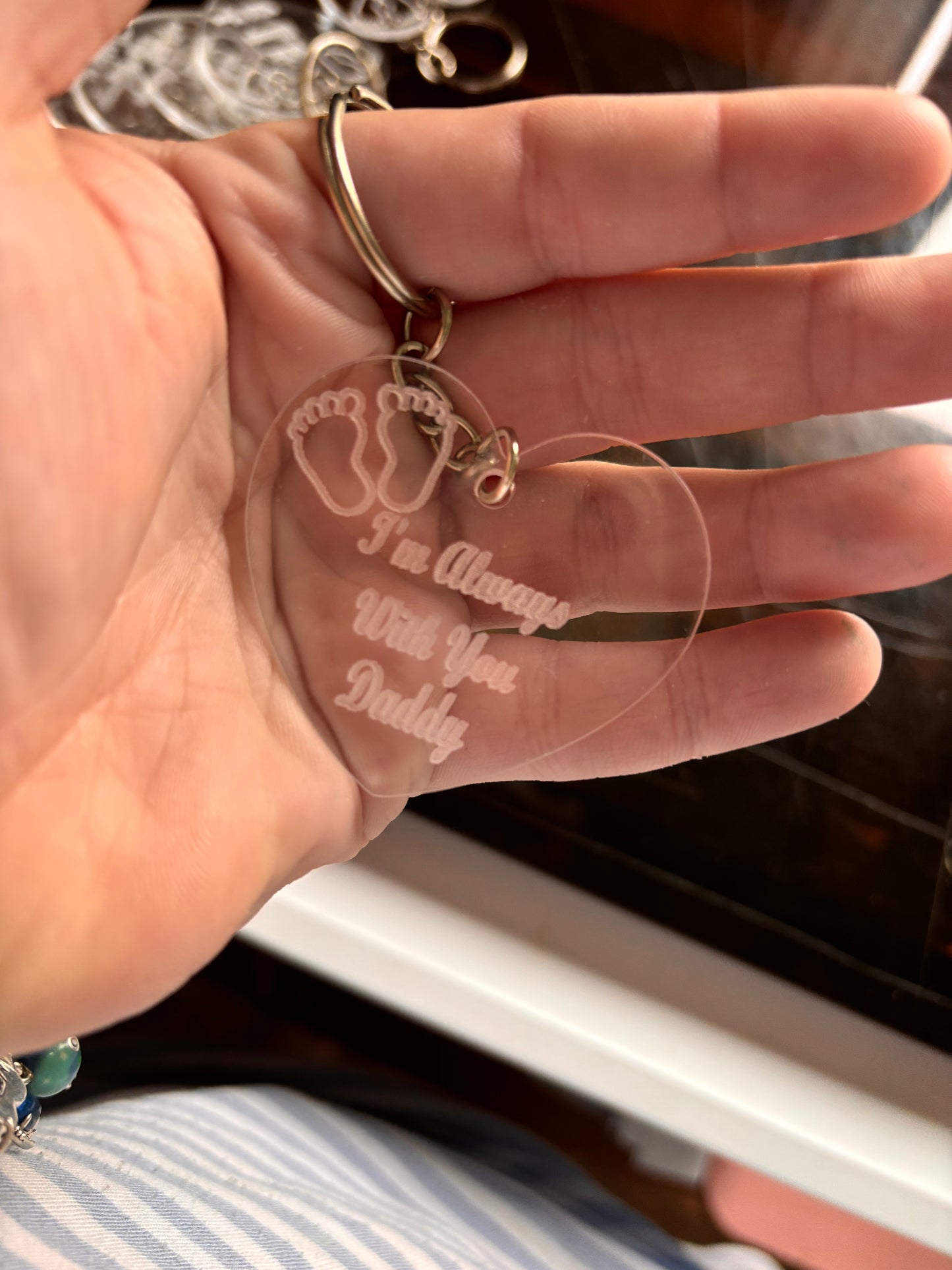 Memorial baby footprints keyrings