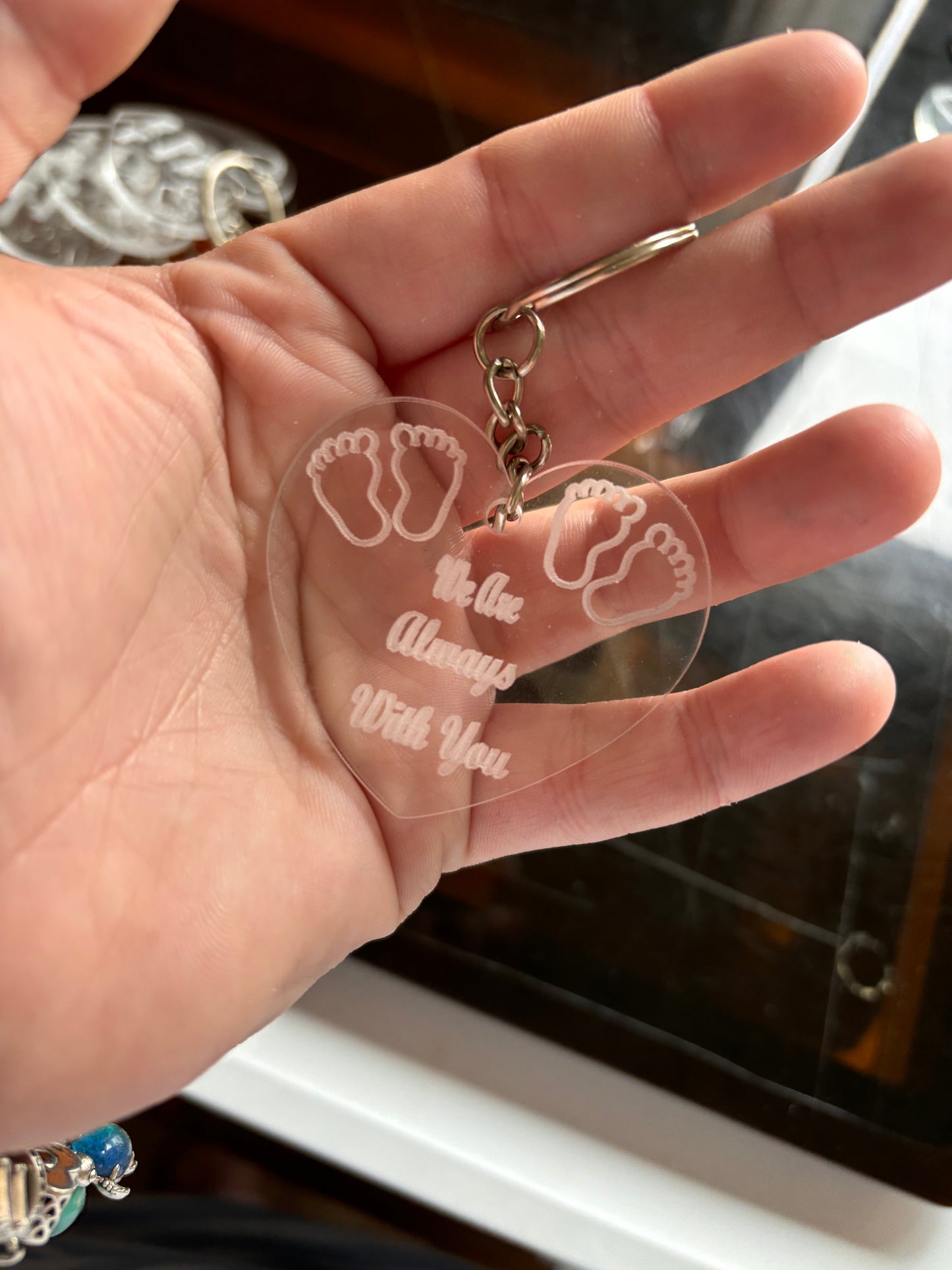 Memorial baby footprints keyrings