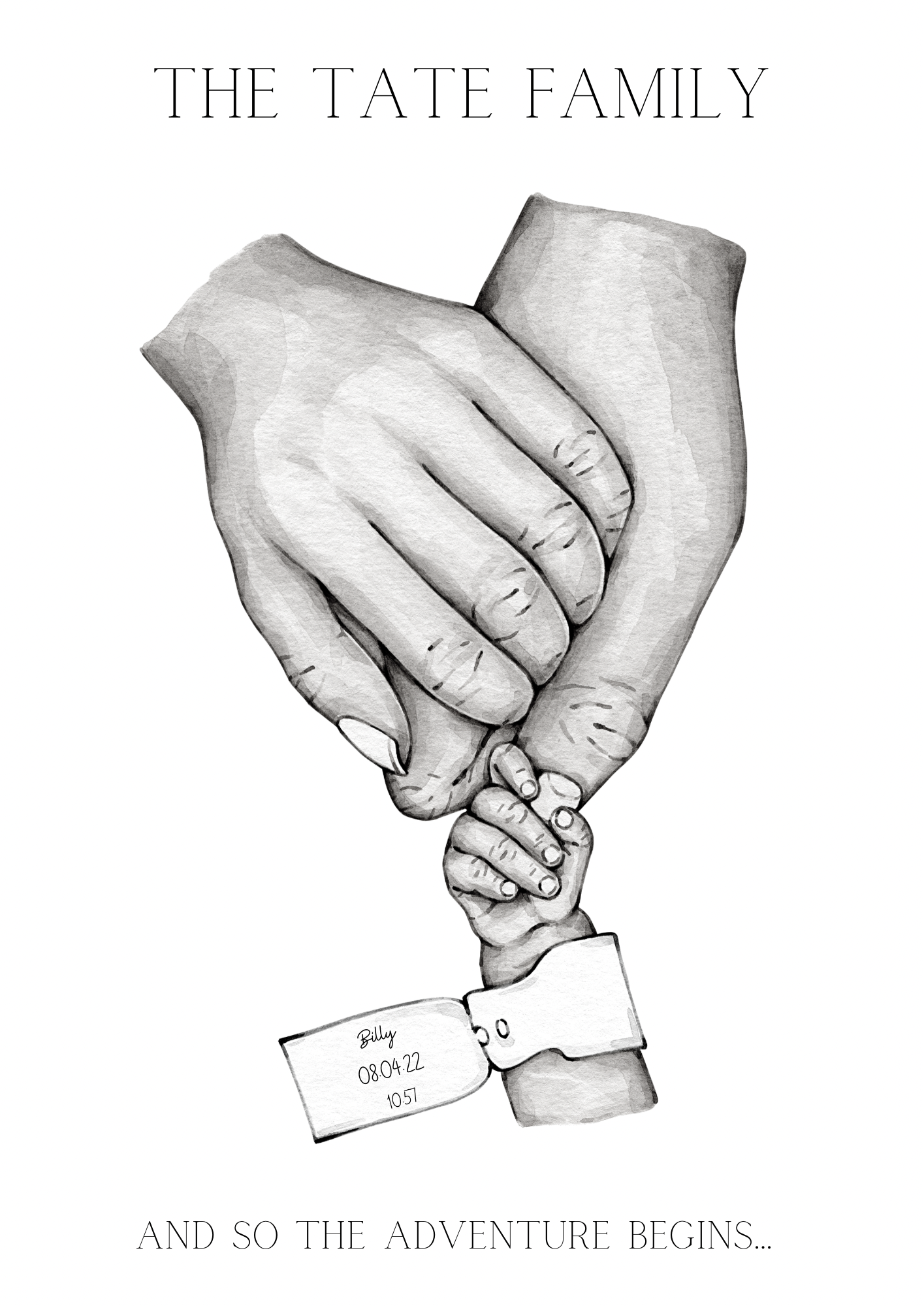 Baby with tag hand holding
