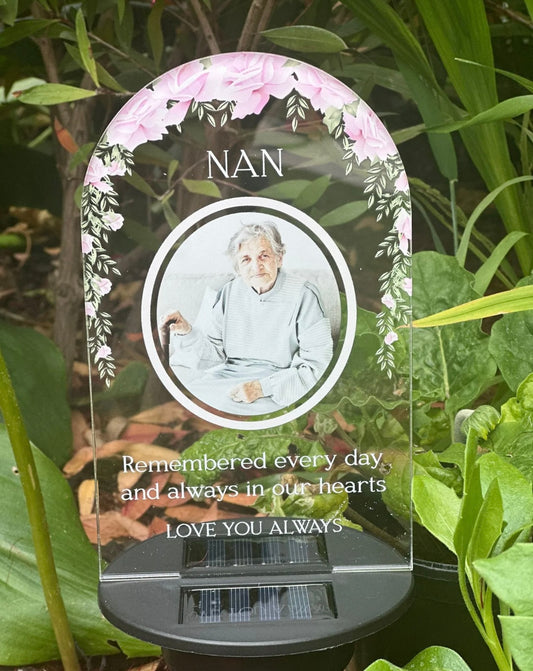 Personalised Pink Floral Remembered Every Day And Always In Our Hearts UV Printed Memorial Garden Solar Light LED Stake
