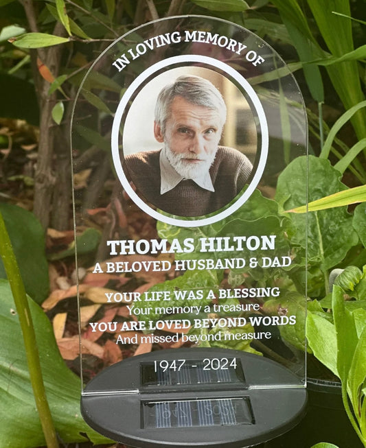 Personalised In Loving Memory Of – Your Life Was A Blessing V1 UV Printed Memorial Garden Solar Light LED Stake